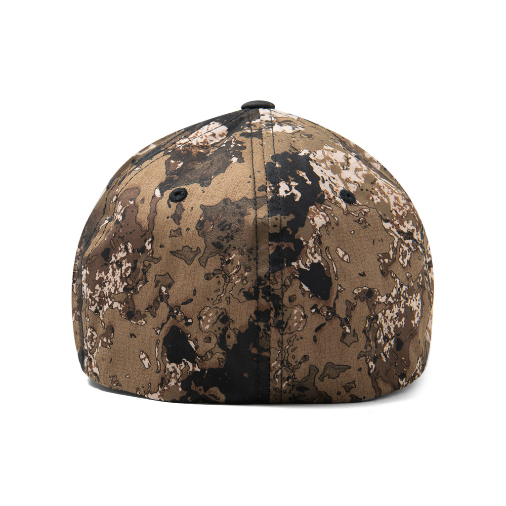 brown camouflaged back of hat