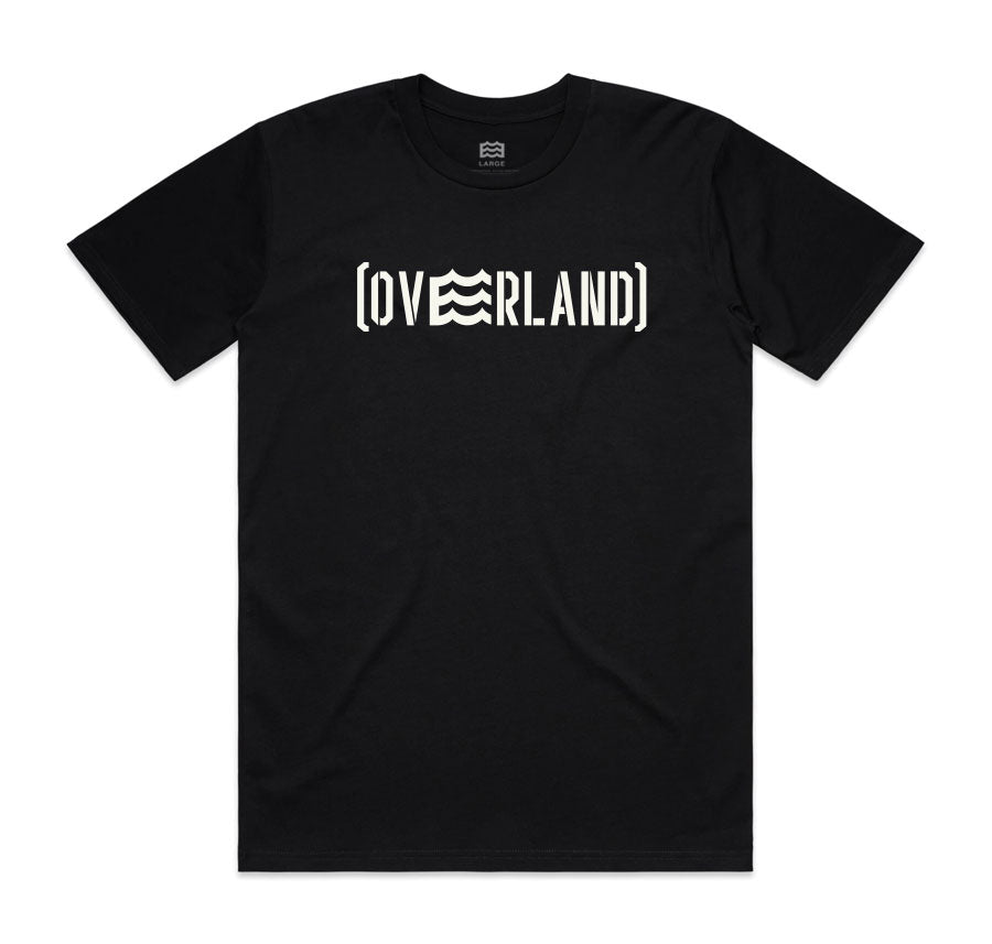 black t-shirt with overland logo