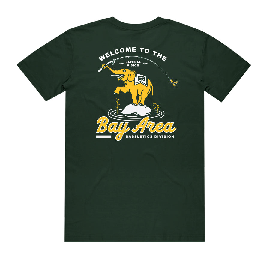 green tee with welcome to the Bay Area and elephant graphic