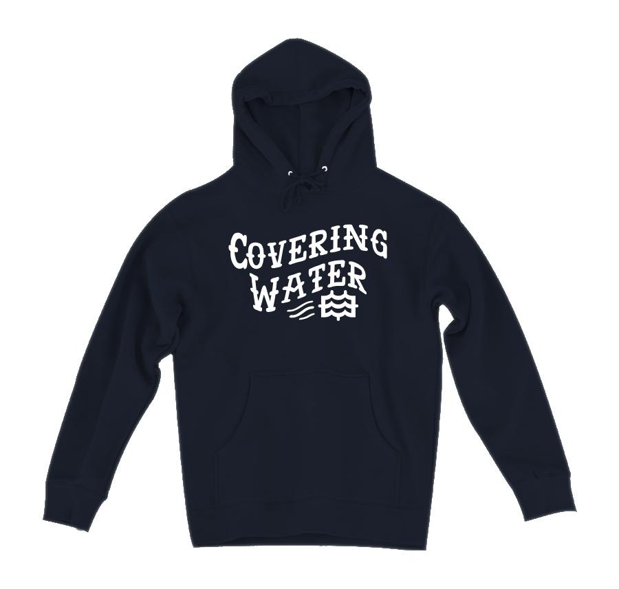 navy hoodie with lateral vision covering water design 