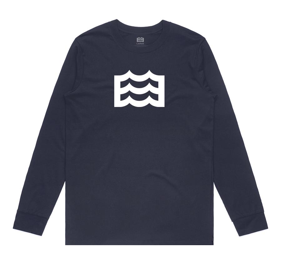 navy long sleeve with white wave logo