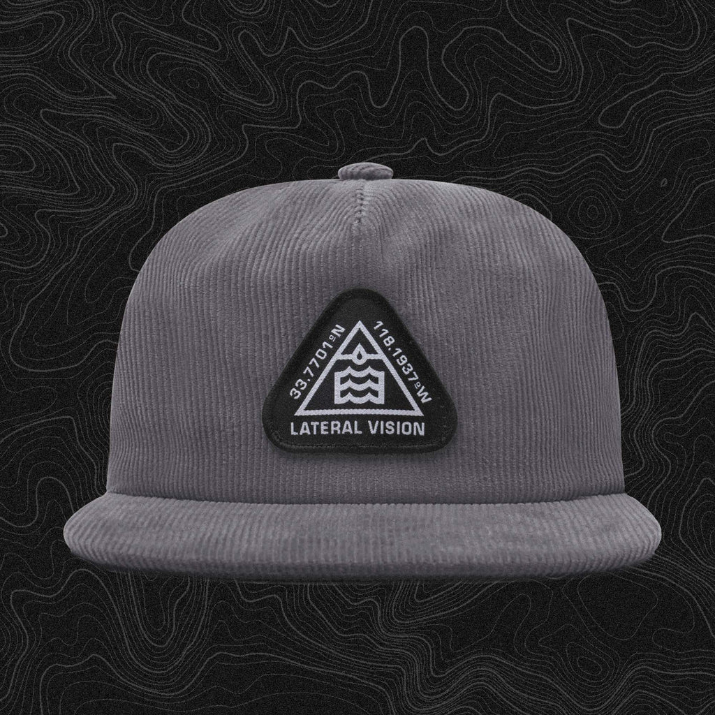 corduroy gray hat with lateral vision destination patch 