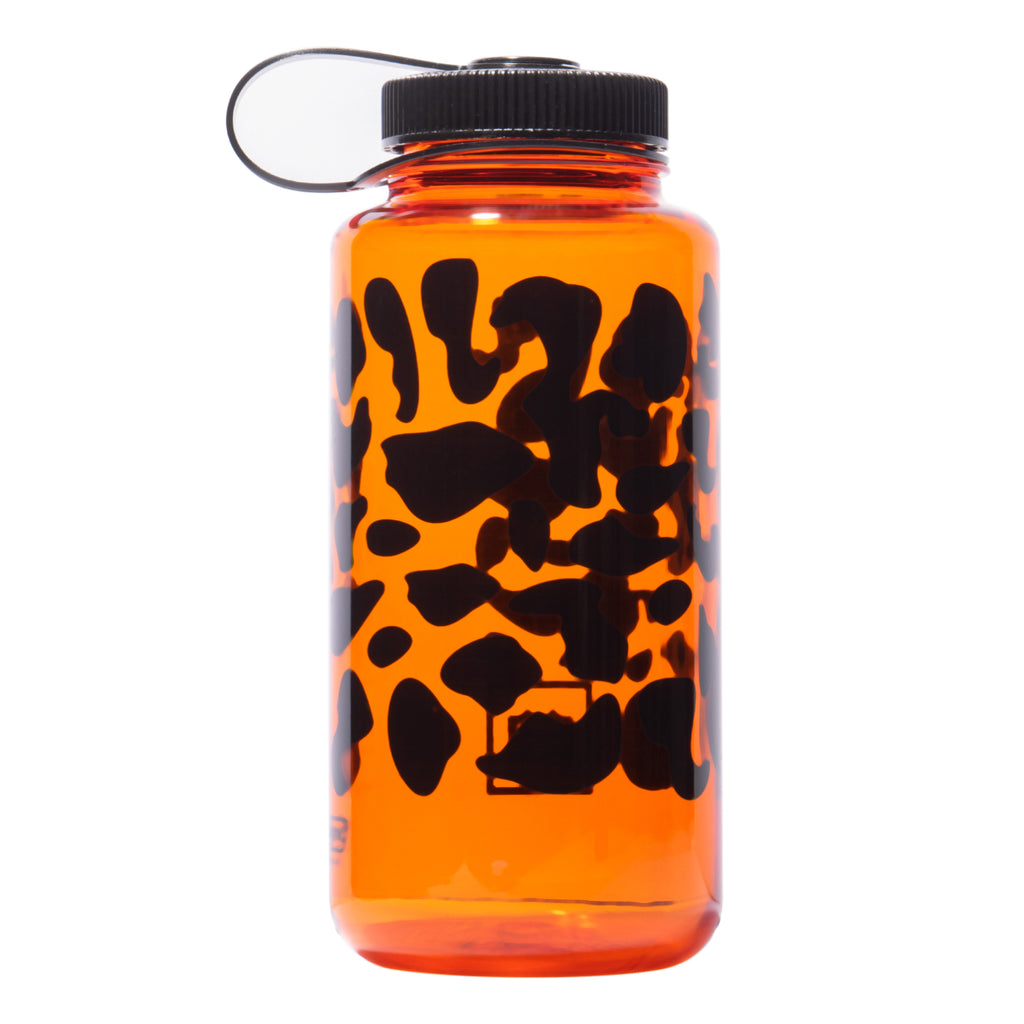 orange nalgene bottle with black camouflaged design 