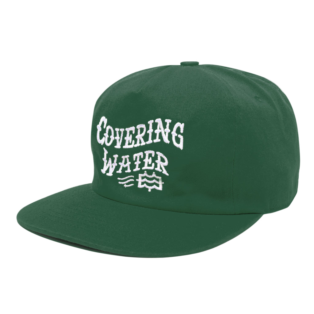 green snapback hat with covering water lateral vision logo design