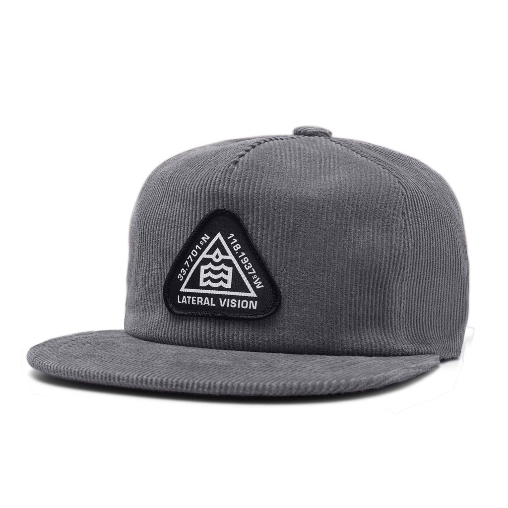 corduroy gray hat with lateral vision destination patch