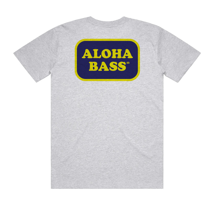 gray t-shirt with aloha bass in rectangle design 