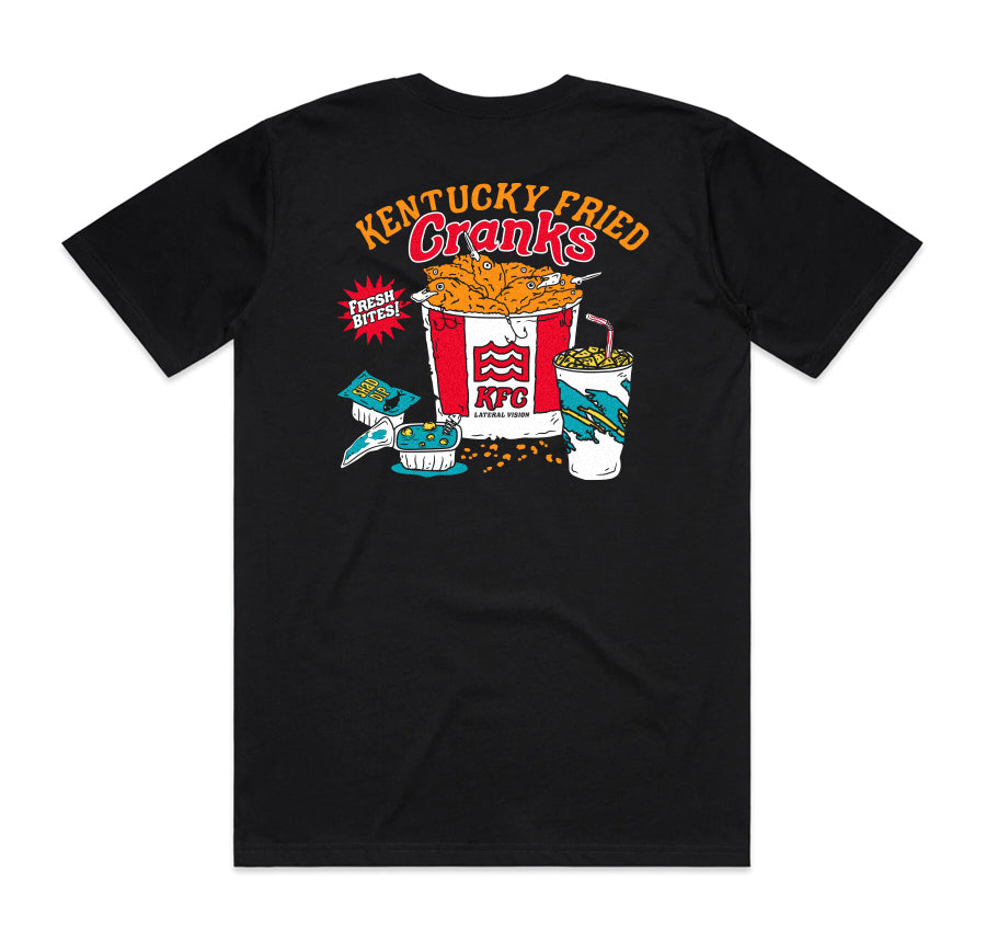 black Kentucky fried cranks t-shirt with lateral vision KFC food and drink graphic