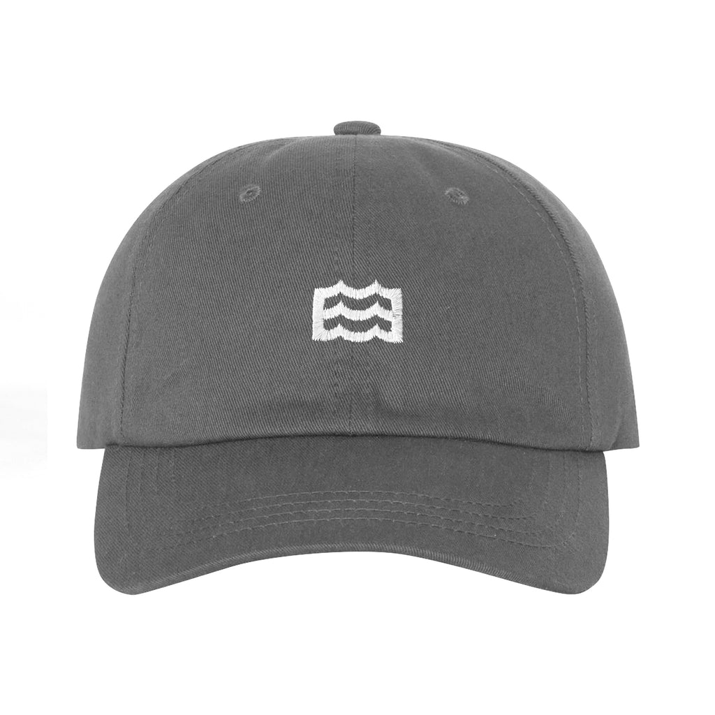 dark grey hat with white woven wave logo