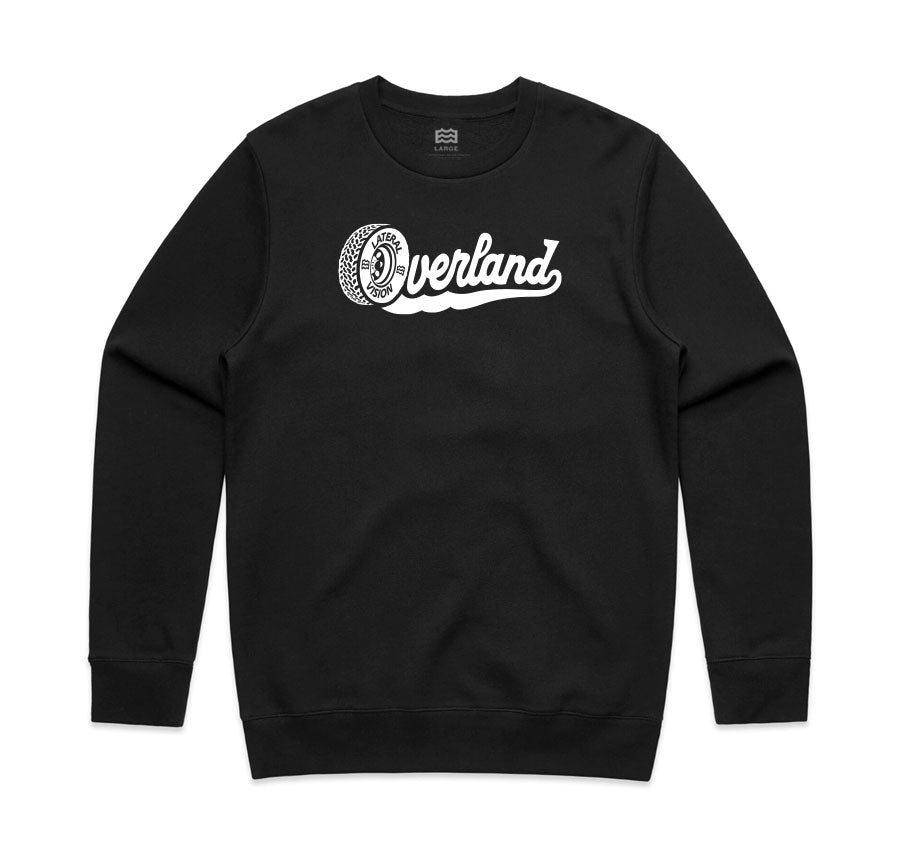 black crewneck with lateral vision Overland script 
