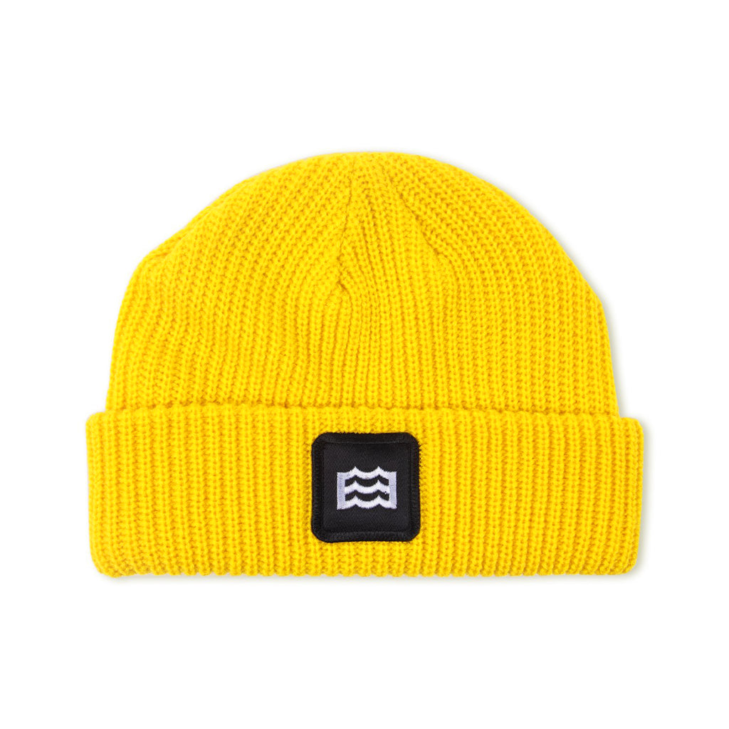 gold beanie with wave logo on patch