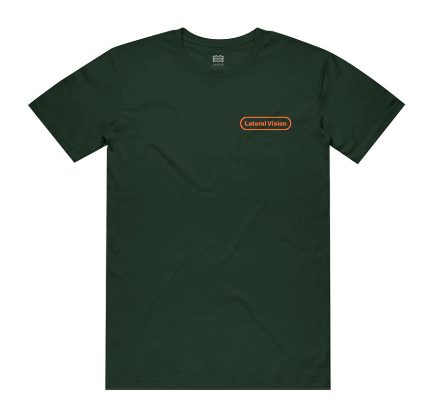 front of green t-shirt with lateral vision on pocket 
