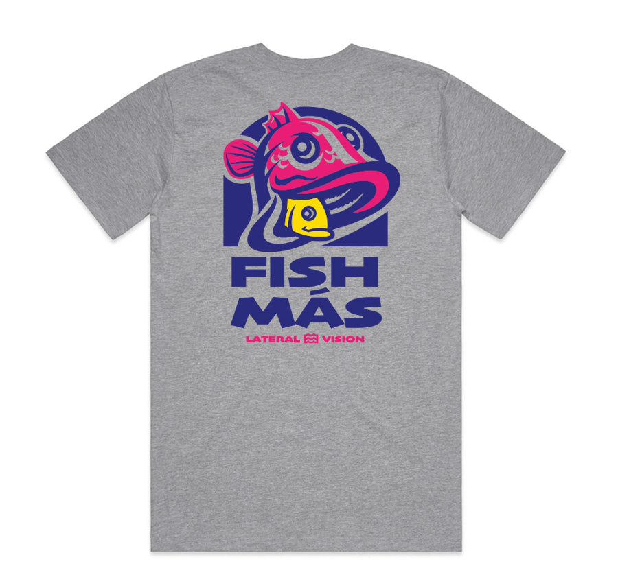 gray fish mas t-shirt with big fish eating small fish graphic