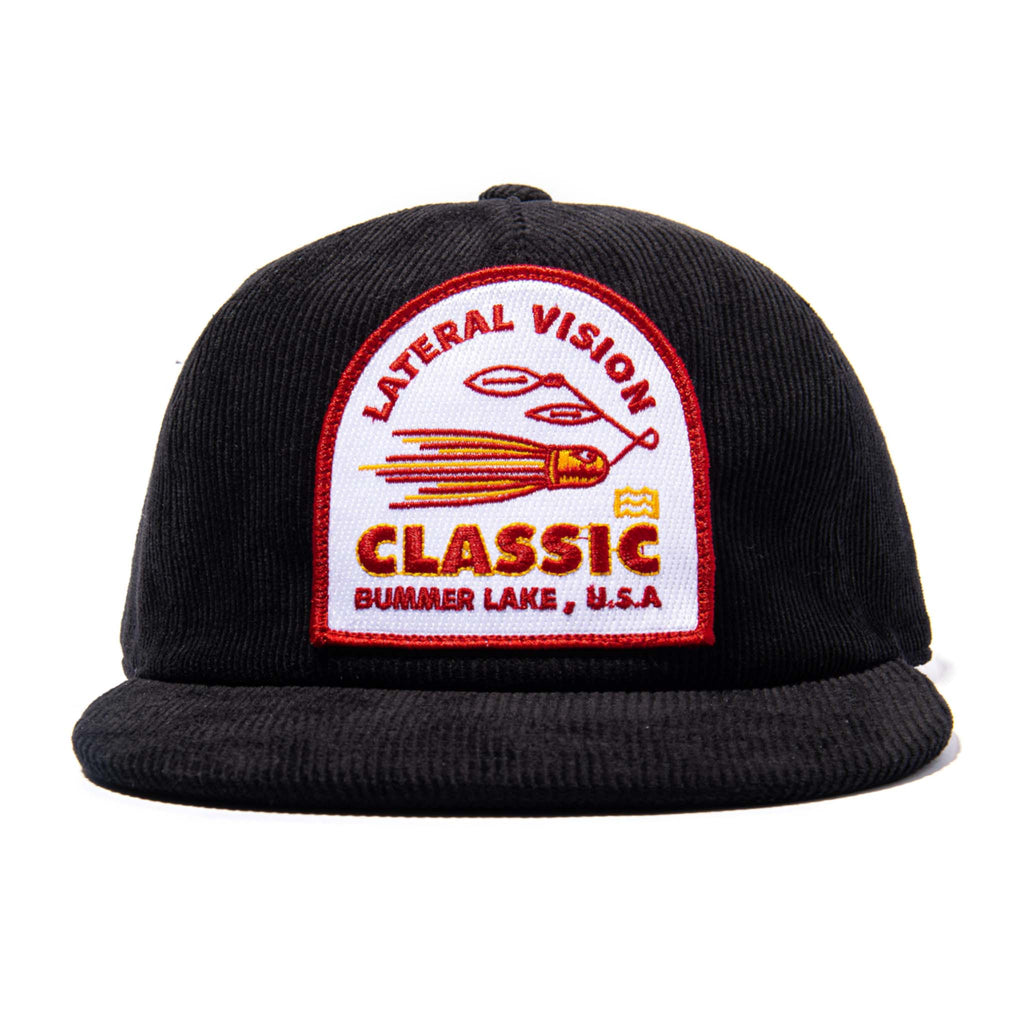 black snapback hat with lateral vision classic bummer lake patch