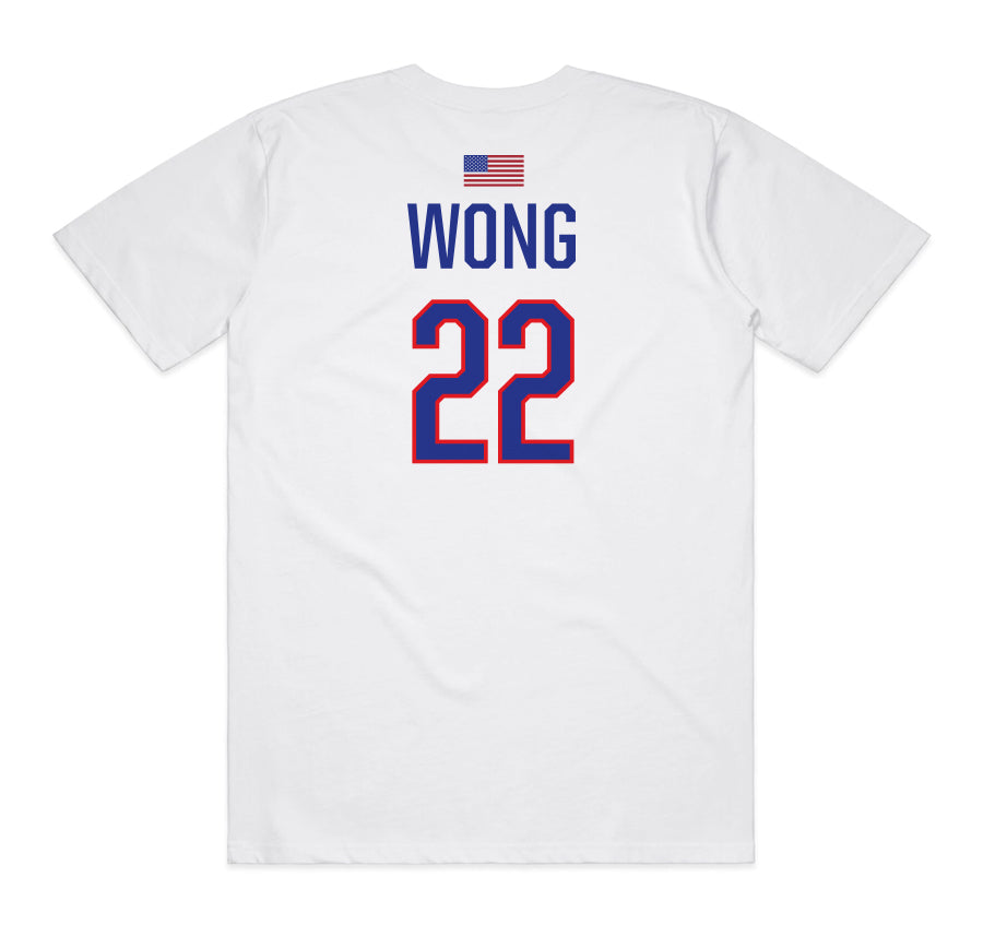 white jersey tee with "Wong" above number twenty two