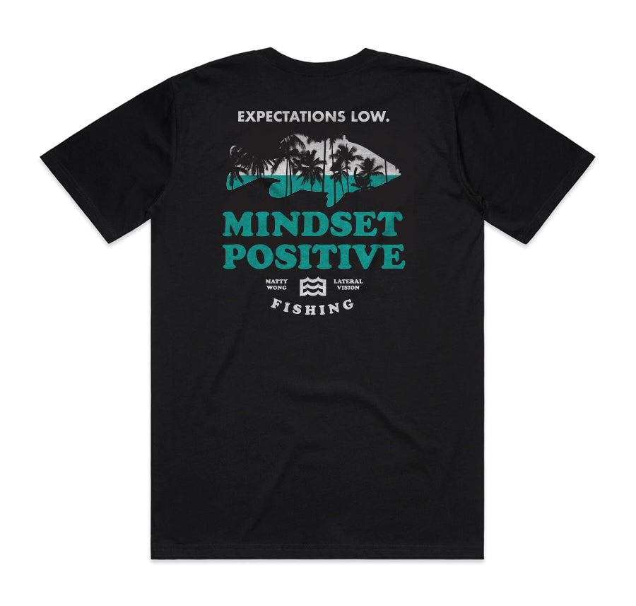 black matty wong x lateral vision t-shirt with mindset positive and fish design