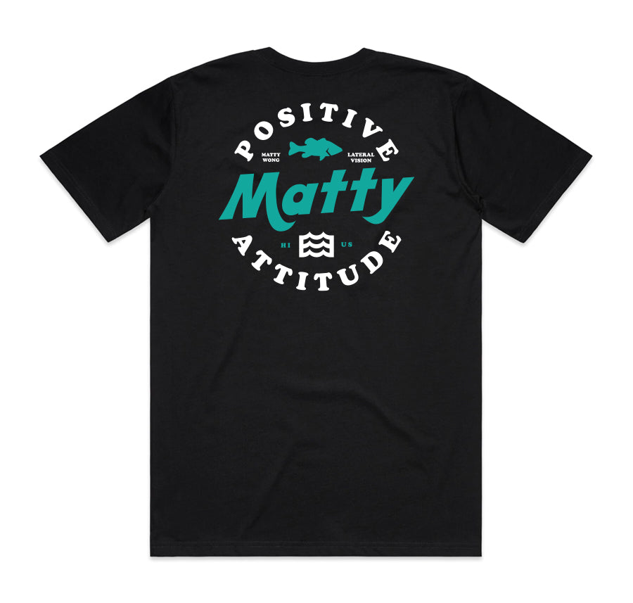 black matty wong x lateral vision t-shirt with positive matty attitude design