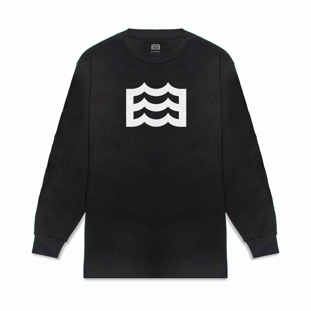 black long sleeve thermal with white wave logo