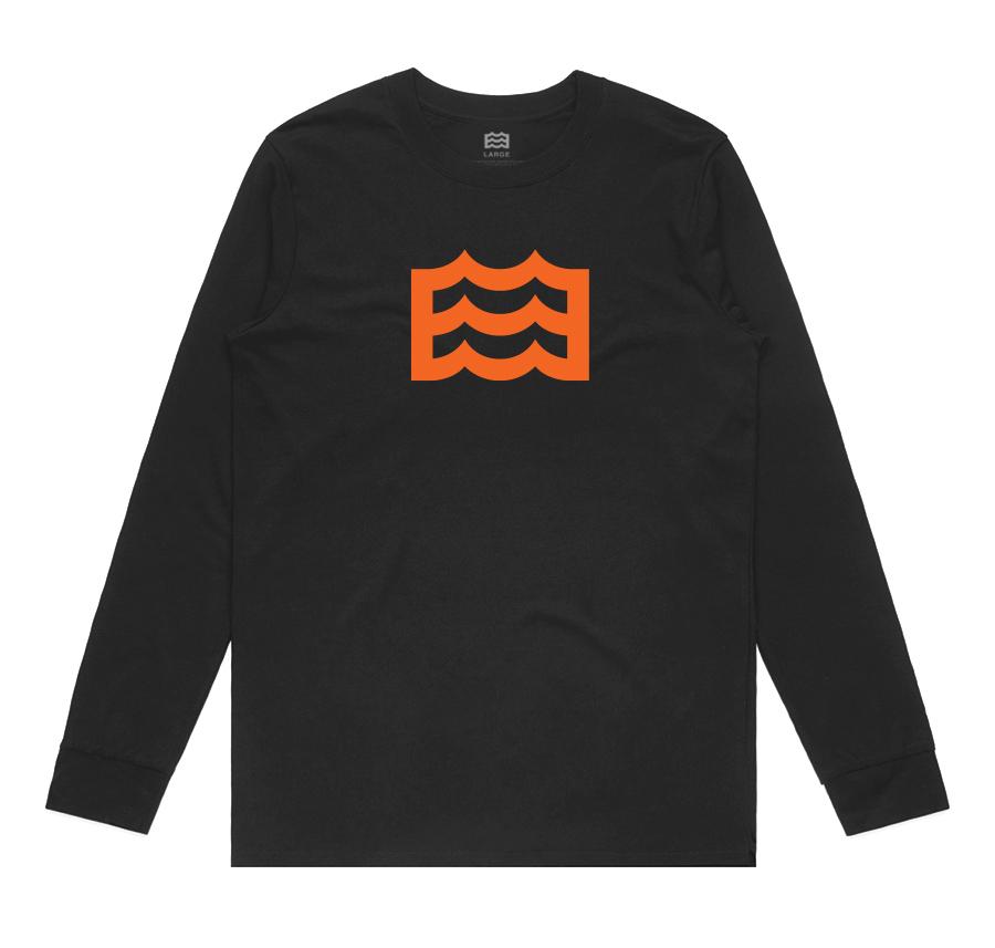 black long sleeve with orange wave logo