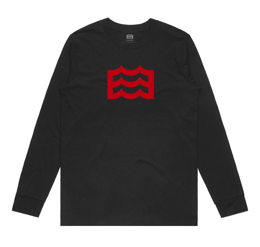 black long sleeve with red wave logo