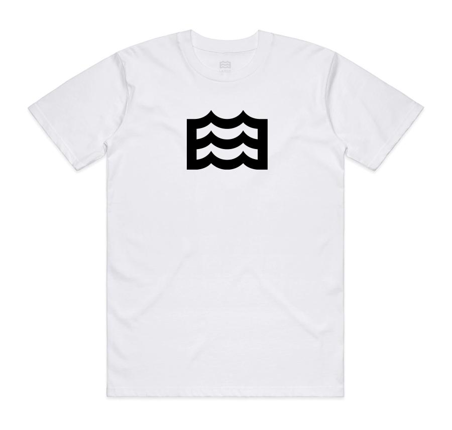 white t-shirt with black wave logo